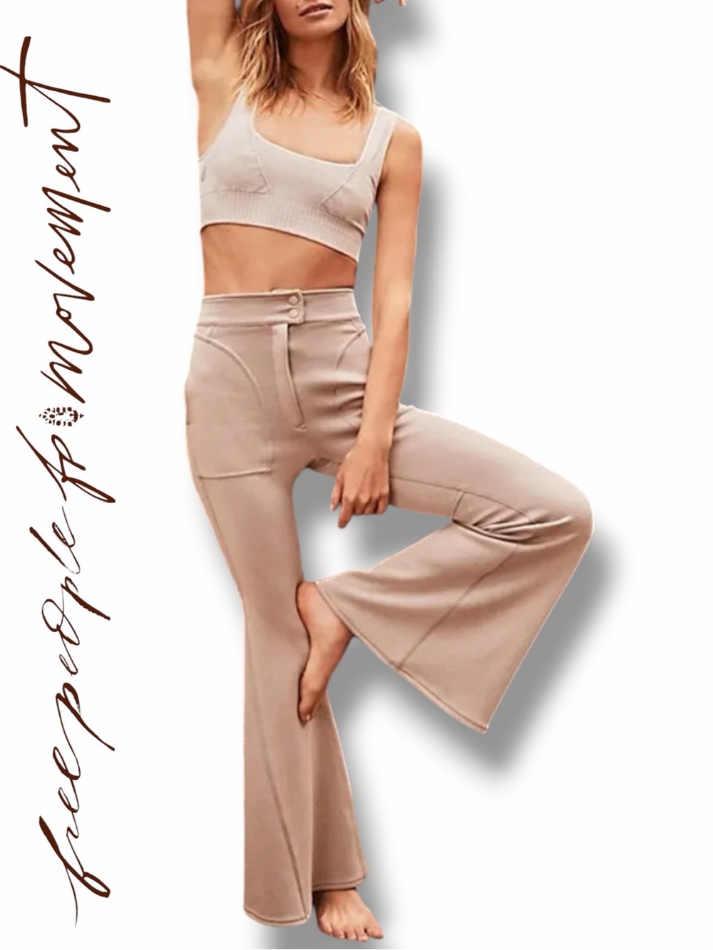 Free People FP Movement Women’s Light Heart Flares in Sandshell Color in Size 8